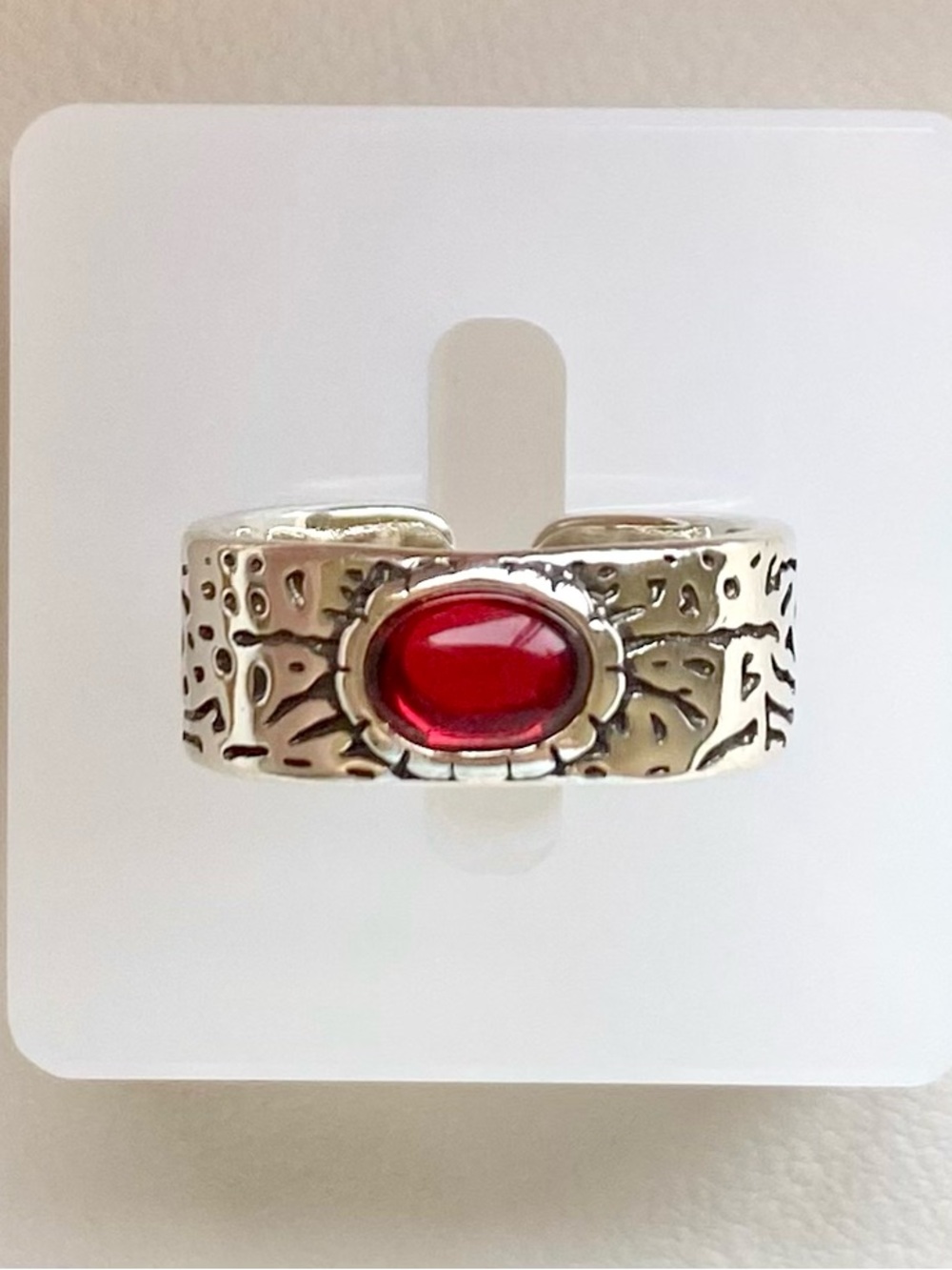 Sterling Silver Ring with Red Cabochon